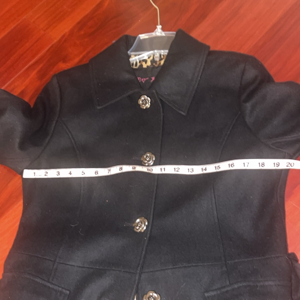 NEW BETSEY JOHNSON Belted Botton Black WOOL Coat - Picture 7 of 16